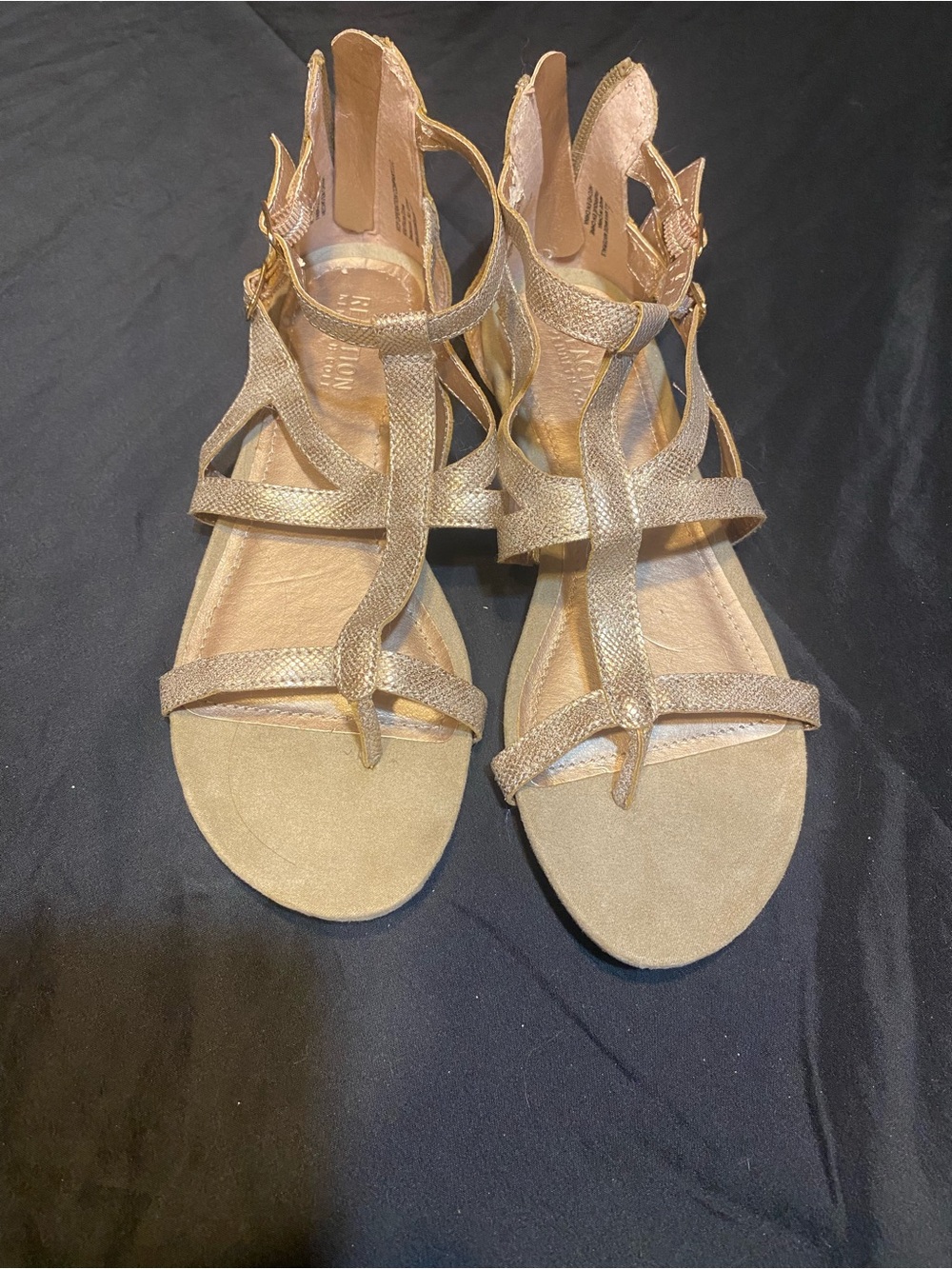 Kenneth Cole Metallic Gold T-Strap Gladiator Sandals